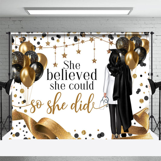 Lofaris She Believed Could Girls Graduation Backdrop