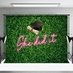 Lofaris She Did It Green Grass Happy Graduation Backdrop