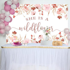 Lofaris She Is A Wildflower Pink Floral Baby Shower Backdrop