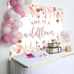 Lofaris She Is A Wildflower Pink Floral Baby Shower Backdrop