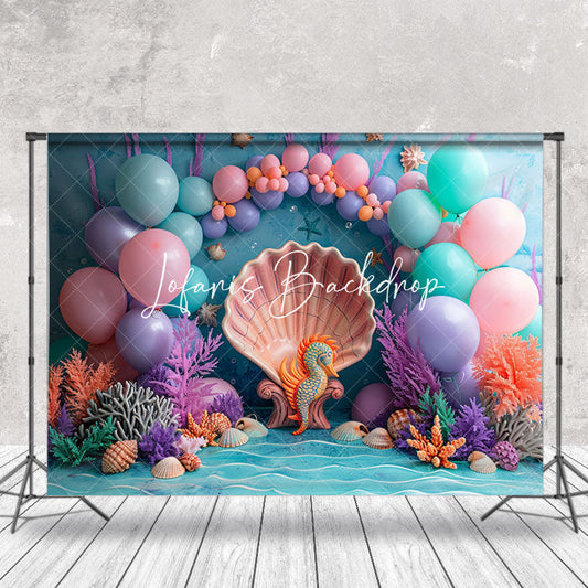 Lofaris Shell Seahorse Coral Mermaid Cake Smash Backdrop