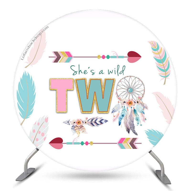 Lofaris Shes A Wild Two Dreamcatcher Round Birthday Backdrop