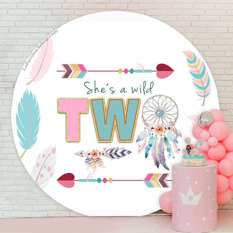Lofaris Shes A Wild Two Dreamcatcher Round Birthday Backdrop