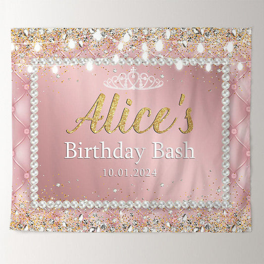 Lofaris Shimmer Diamond Light Pink Custom Birthday Backdrop