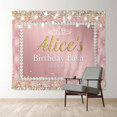 Lofaris Shimmer Diamond Light Pink Custom Birthday Backdrop