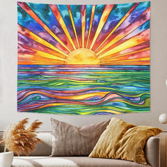 Lofaris Shining Sun Colorful Abstract Sea Wall Art Tapestry