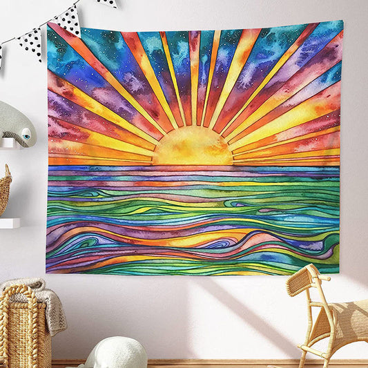 Lofaris Shining Sun Colorful Abstract Sea Wall Art Tapestry