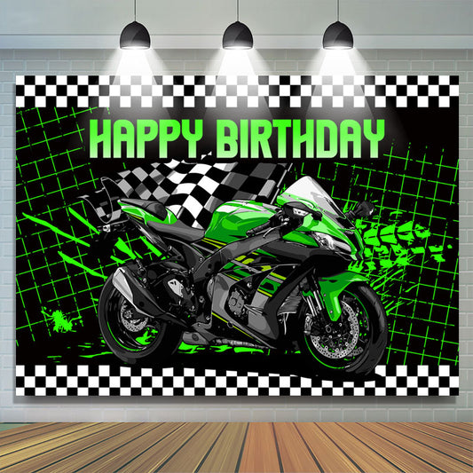 Lofaris Shiny Green Motorcycle Boy Happy Birthday Backdrop