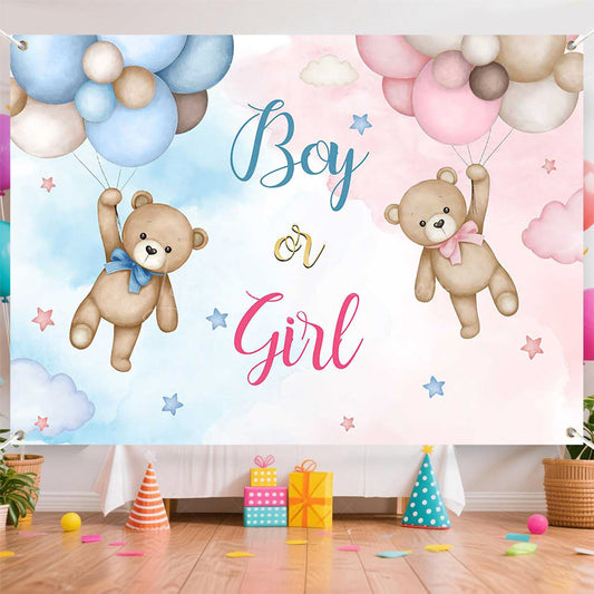 Lofaris (Ship In 24HR) Pink Blue Bear Boy Or Girl Baby Shower Backdrop