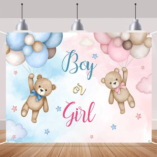 Lofaris (Ship In 24HR) Pink Blue Bear Boy Or Girl Baby Shower Backdrop