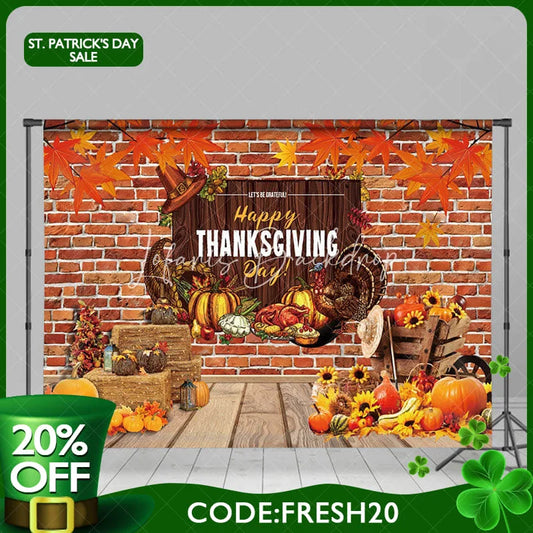 Lofaris (Ship In 24HR) Pumpkin Maples Turkey Brick Thanksgiving Day Backdrop