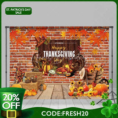 Lofaris (Ship In 24HR) Pumpkin Maples Turkey Brick Thanksgiving Day Backdrop