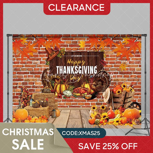 Lofaris (Ship In 24HR) Pumpkin Maples Turkey Brick Thanksgiving Day Backdrop