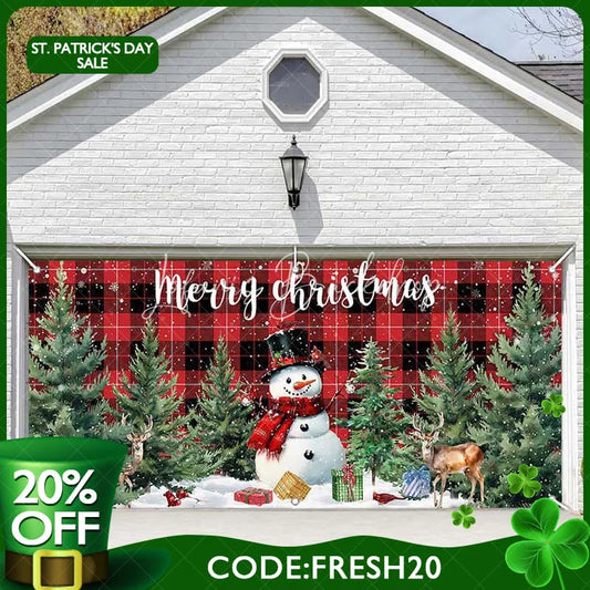 Lofaris Red Black Plaid Snowman Christmas Garage Door Banner