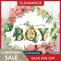 Lofaris (Ship In 24HR) Round Safari Lion Oh Baby Gender Reveal Backdrop