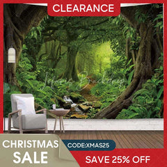 Lofaris (Ship In 24HR) Green Nature Forest 3D Printed Landscape Wall Tapestry