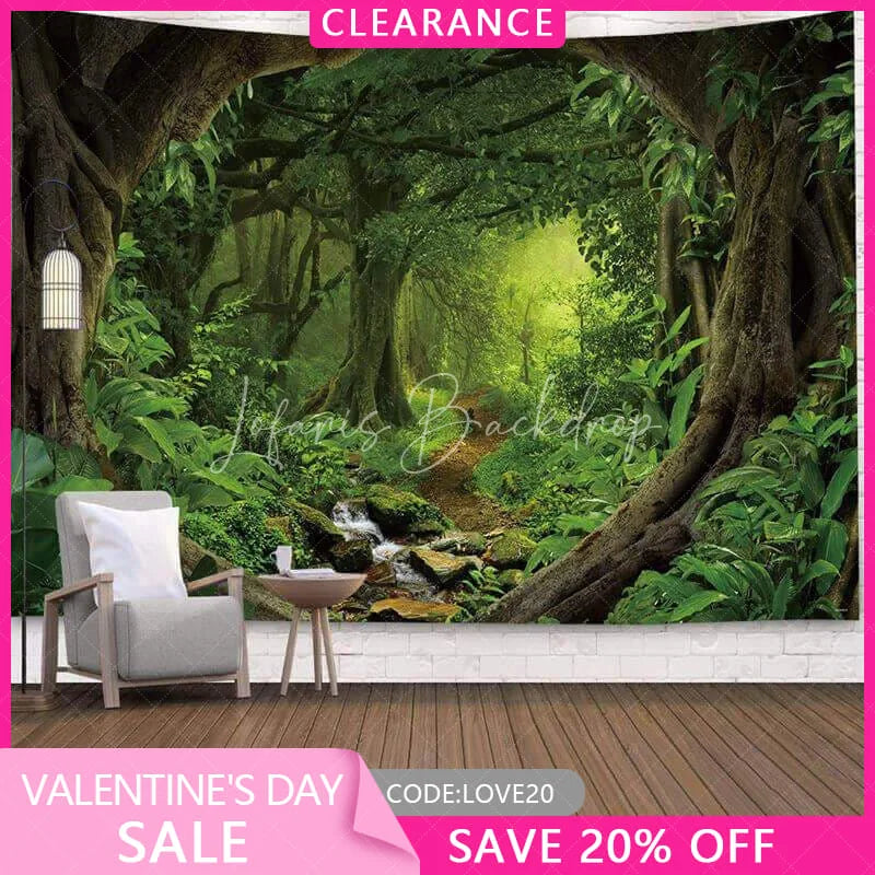 Lofaris (Ship In 24HR) Green Nature Forest 3D Printed Landscape Wall Tapestry