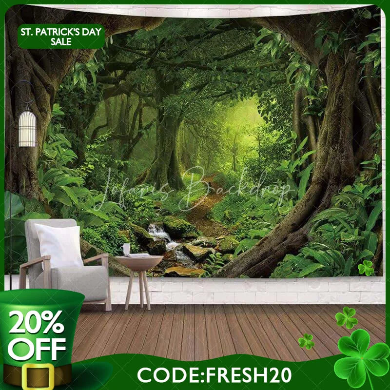 Lofaris (Ship In 24HR) Green Nature Forest 3D Printed Landscape Wall Tapestry