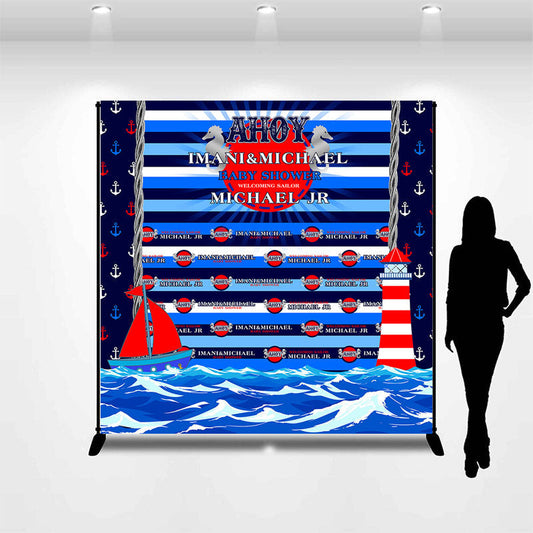 Lofaris Ship Lighthouse Ahoy Custom Baby Shower Backdrop