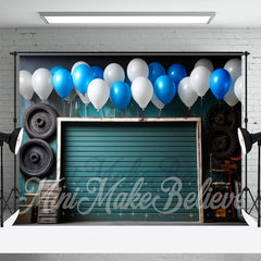 Lofaris Shutter Doors Tire Balloons Happy Birthday Backdrop
