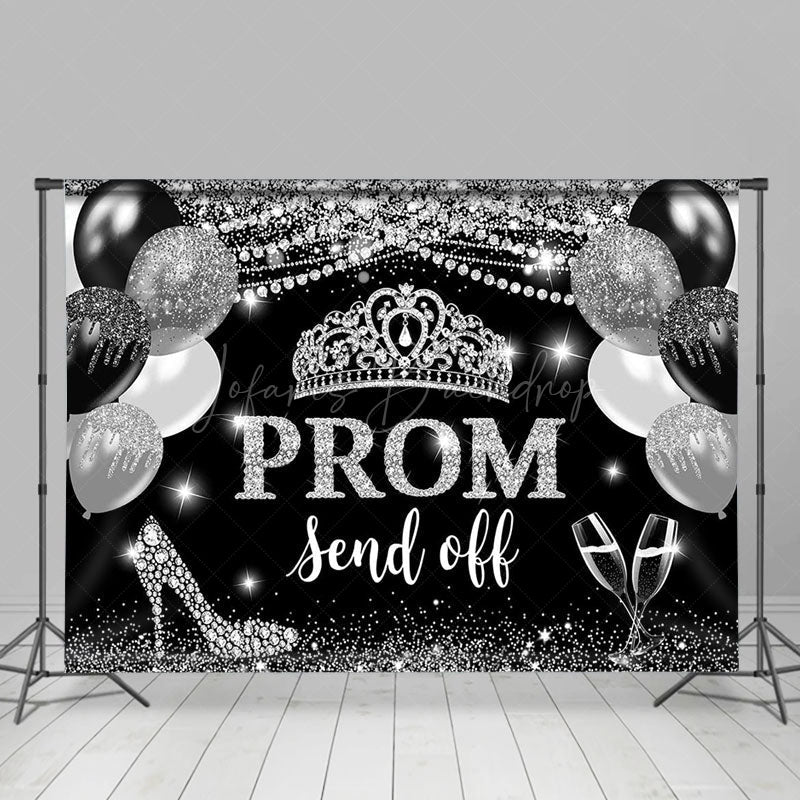 Lofaris Silver Balloon Crown Diamond Graduation Backdrop