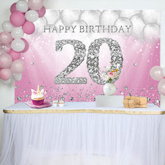 Lofaris Silver Balloons Diamonds Pink 20th Birthday Backdrop