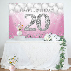 Lofaris Silver Balloons Diamonds Pink 20th Birthday Backdrop