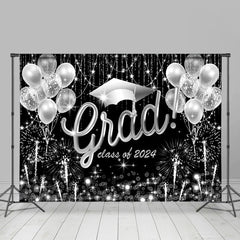 Lofaris Silver Balloons Sparkle Black Graduation Backdrop