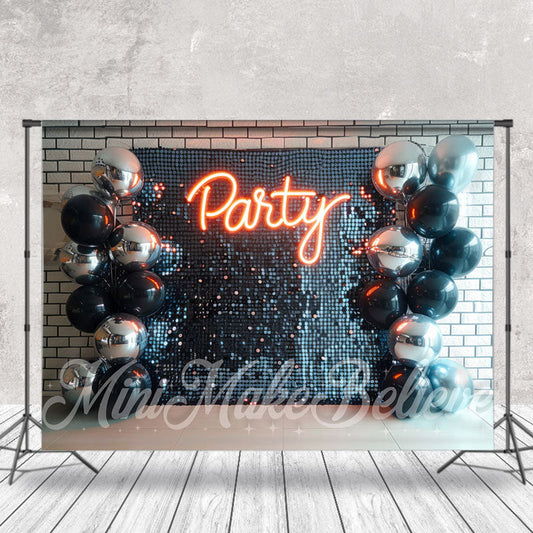 Lofaris Silver Black Balloon Brick Wall Cake Smash Backdrop