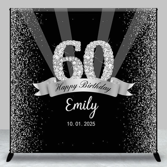 Lofaris Silver Black Glitter Custom 60th Birthday Backdrop