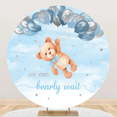 Lofaris Silver Blue Balloon Bear Round Baby Shower Backdrop