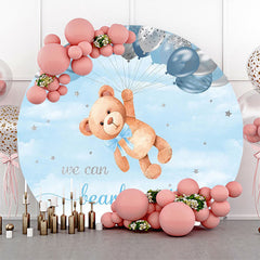 Lofaris Silver Blue Balloon Bear Round Baby Shower Backdrop