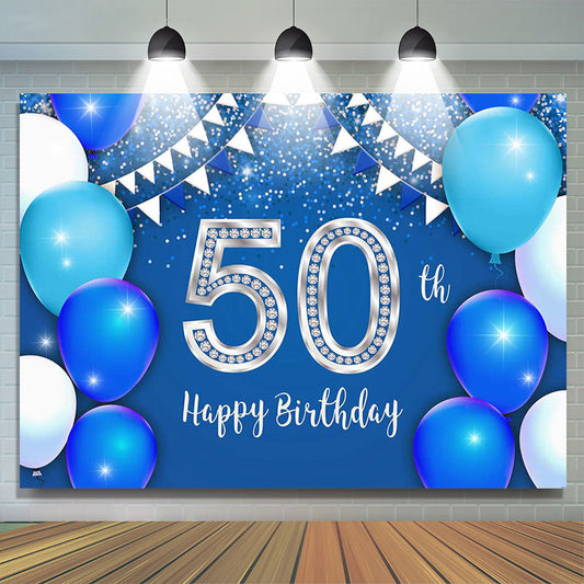 Lofaris Silver Blue Balloons 50th Birthday Party Backdrop
