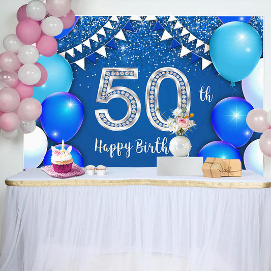 Lofaris Silver Blue Balloons 50th Birthday Party Backdrop