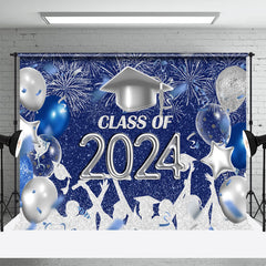 Lofaris Silver Blue Sparkle Balloon Graduation Backdrop