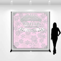 Lofaris Silver Frame Snowflake Pink Custom Baby Shower Backdrop