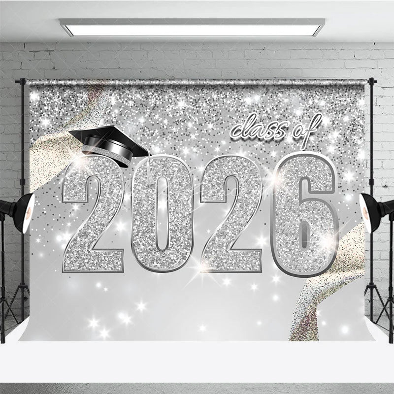 Lofaris Silver Glitter Confetti 2026 Graduation Party Backdrop