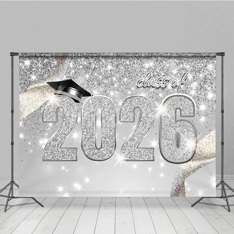 Lofaris Silver Glitter Confetti 2026 Graduation Party Backdrop