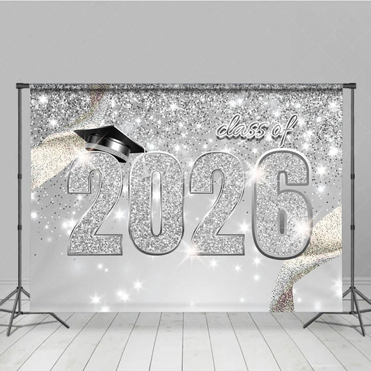 Lofaris Silver Glitter Confetti 2026 Graduation Party Backdrop