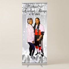 Lofaris Silver Glitter Custom Retractable Wedding Banner