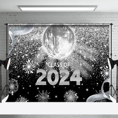 Lofaris Silver Glitter Mirror Ball 2024 Graduation Backdrop