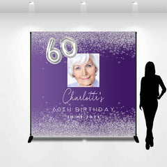 Lofaris Silver Glitter Purple Custom 60Th Birthday Backdrop