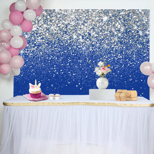 Lofaris Silver Glitter Sequin Blue Happy Birthday Backdrop