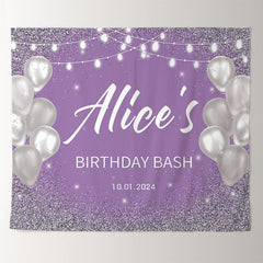 Lofaris Silver Glitter Soft Purple Custom Name Birthday Backdrop