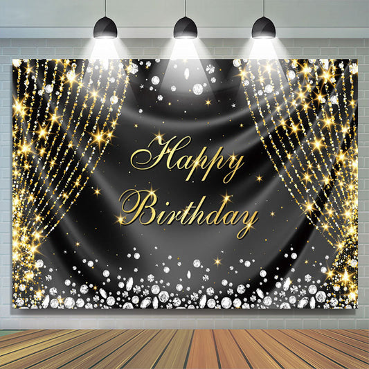 Lofaris Silver Gold Diamonds Curtain Happy Birthday Backdrop
