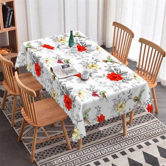 Lofaris Silver Leaves Red Yellow Floral Tablecloth For Decor