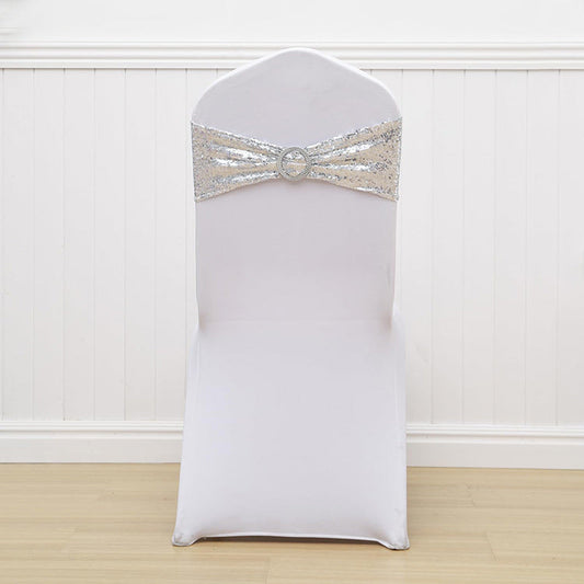 Lofaris Silver Sequin Buckles Banquet Chair Sash Band Bows