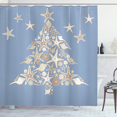 Lofaris Silver Star Xmas Tree Blue Christmas Shower Curtain