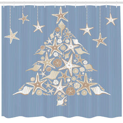 Lofaris Silver Star Xmas Tree Blue Christmas Shower Curtain
