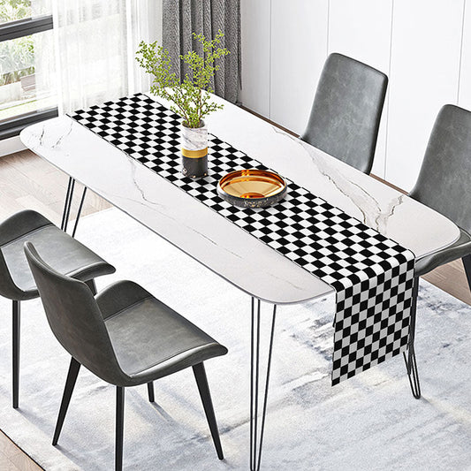 Lofaris Simple Black White Checkered Modern Table Runner